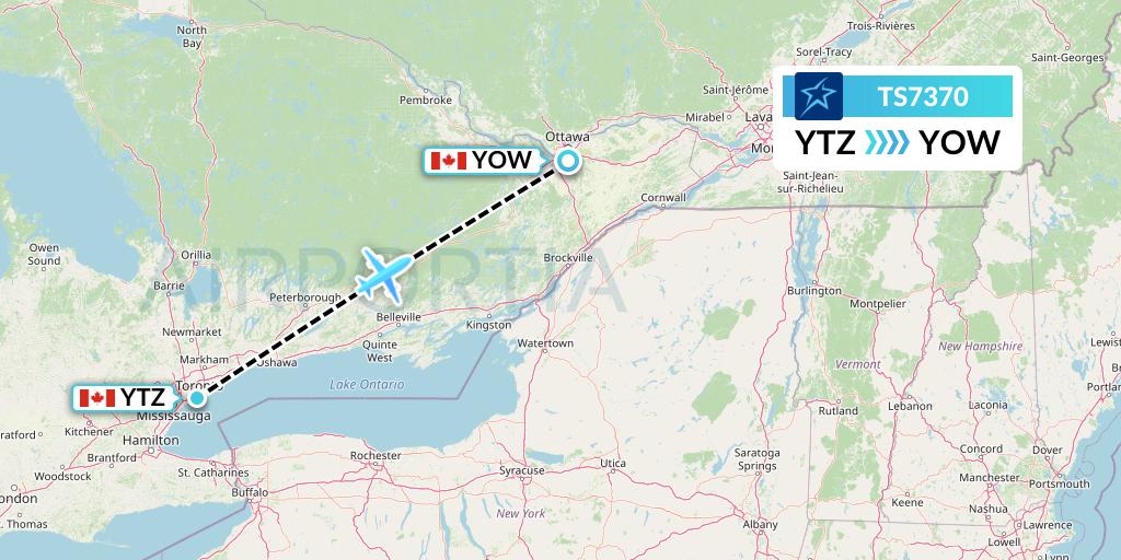 TS7370 Air Transat Flight Map: Toronto to Ottawa