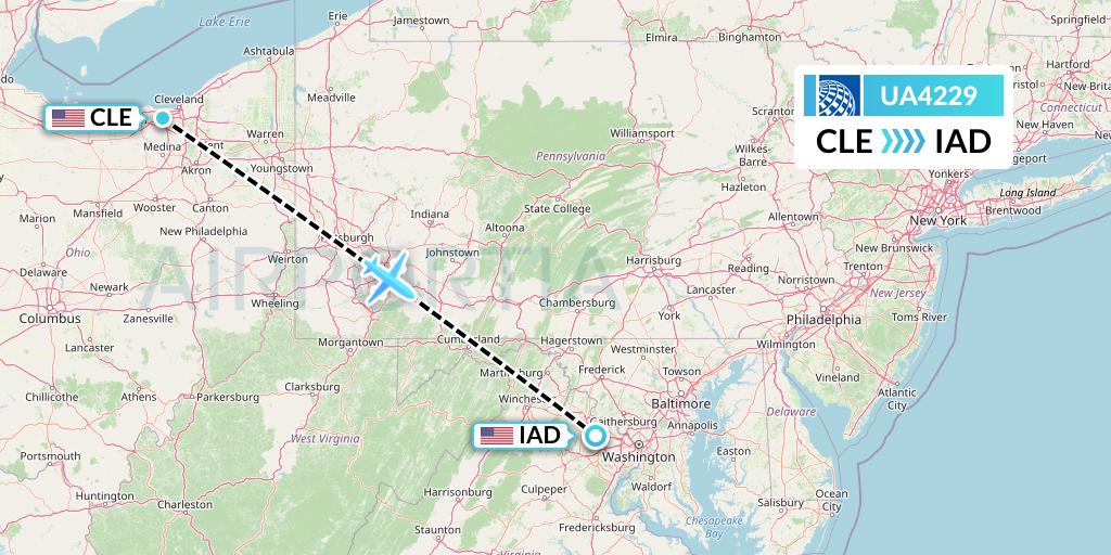 UA4229 United Airlines Flight Map: Cleveland to Washington