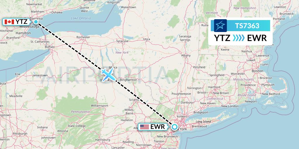 TS7363 Air Transat Flight Map: Toronto to New York