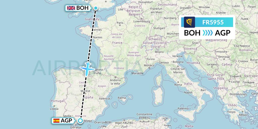 FR5955 Ryanair Flight Map: Bournemouth to Malaga