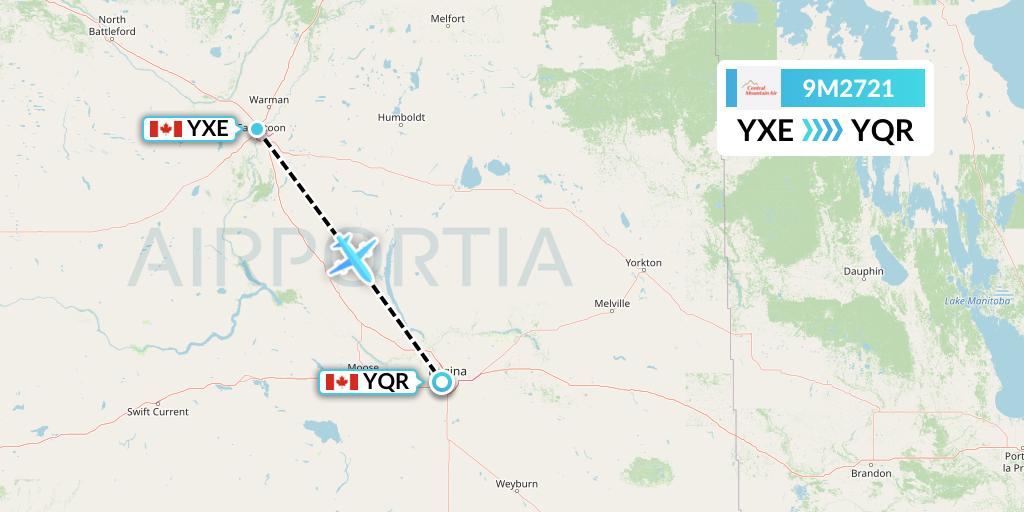9M2721 Central Mountain Air Flight Map: Saskatoon to Regina