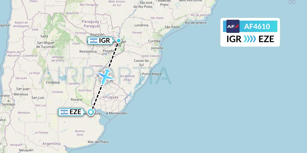 AF4610 Air France Flight Map: Puerto Iguazu to Buenos Aires