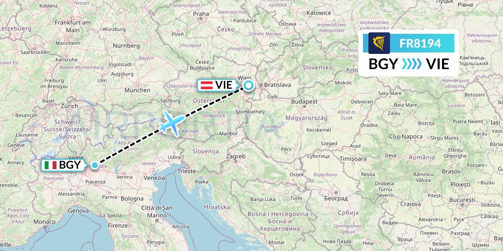 FR8194 Ryanair Flight Map: Milan to Vienna