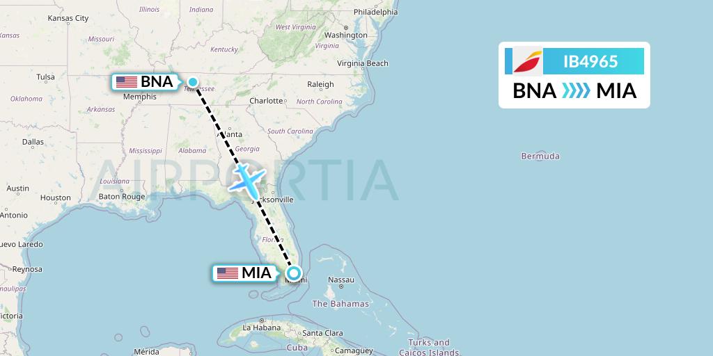 IB4965 Iberia Flight Map: Nashville to Miami