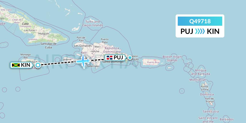 Q49718 Euroairlines Flight Map: Punta Cana to Kingston