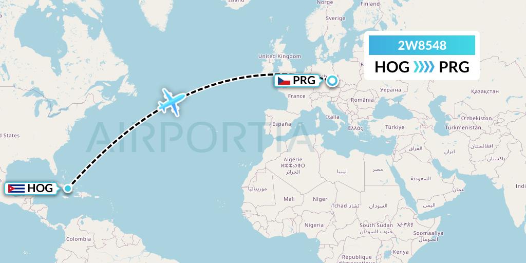 2W8548 World 2 Fly Flight Map: Holguin to Prague