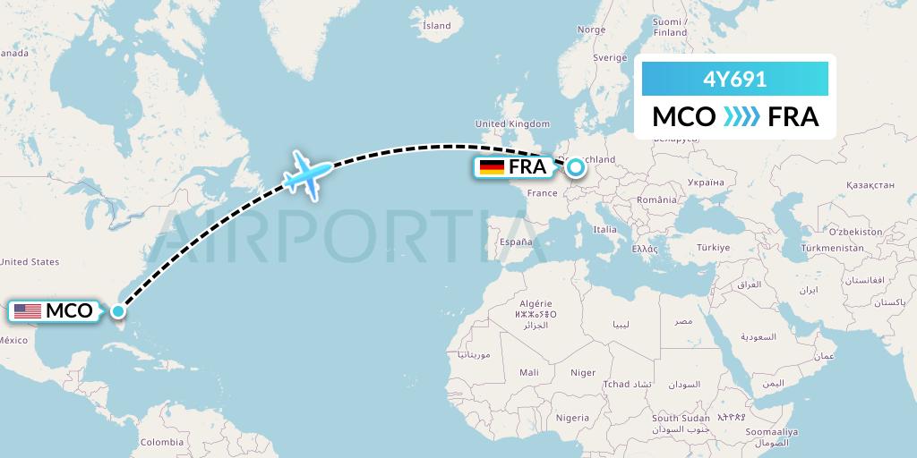 4Y691 Eurowings Discover Flight Map: Orlando to Frankfurt