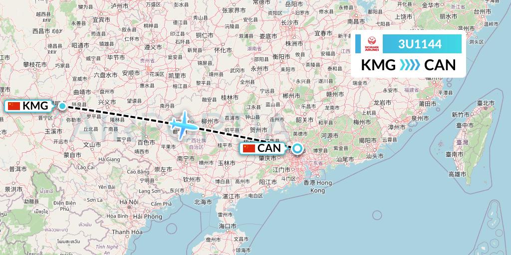 3U1144 Sichuan Airlines Flight Map: Kunming to Guangzhou