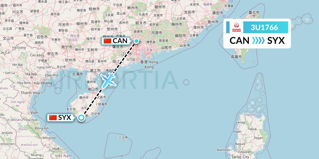 3U1766 Sichuan Airlines Flight Map: Guangzhou to Sanya