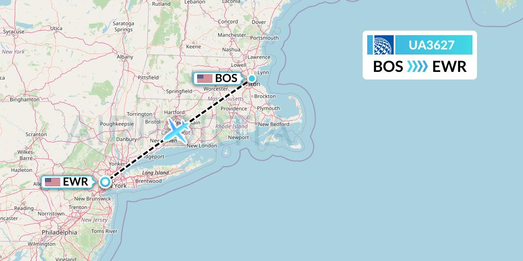 UA3627 United Airlines Flight Map: Boston to New York