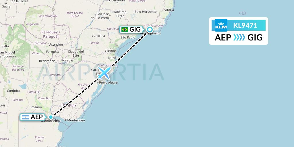 KL9471 KLM Flight Map: Buenos Aires to Rio de Janeiro
