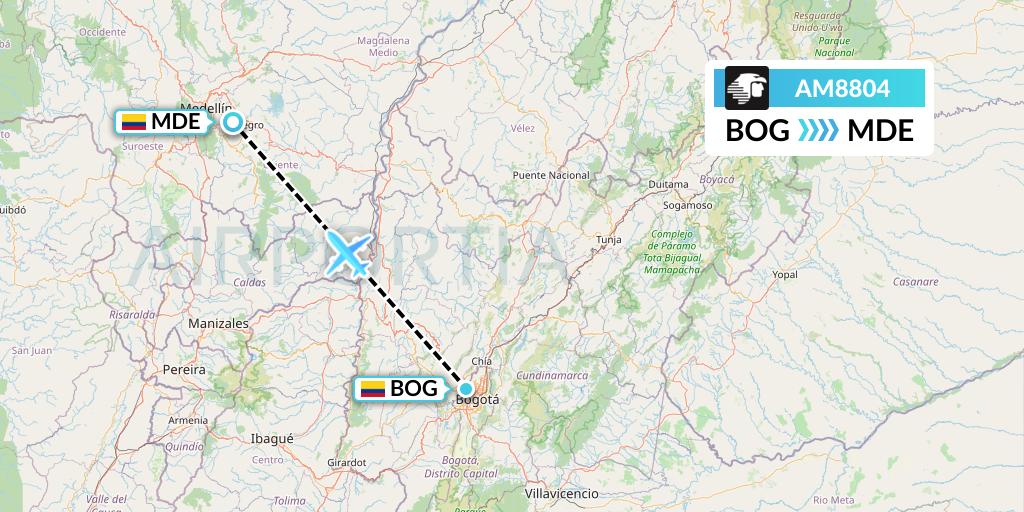 AM8804 Aeromexico Flight Map: Bogota to Medellin