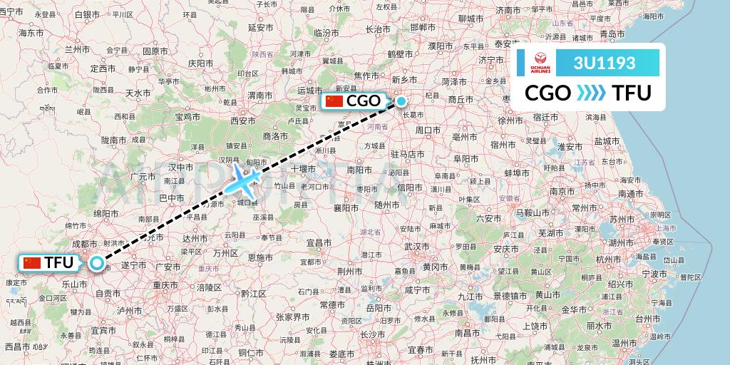 3U1193 Sichuan Airlines Flight Map: Zhengzhou to Chengdu