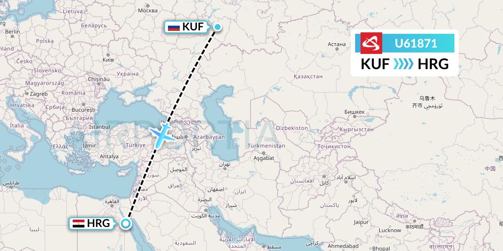 U61871 Ural Airlines Flight Map: Samara to Hurghada