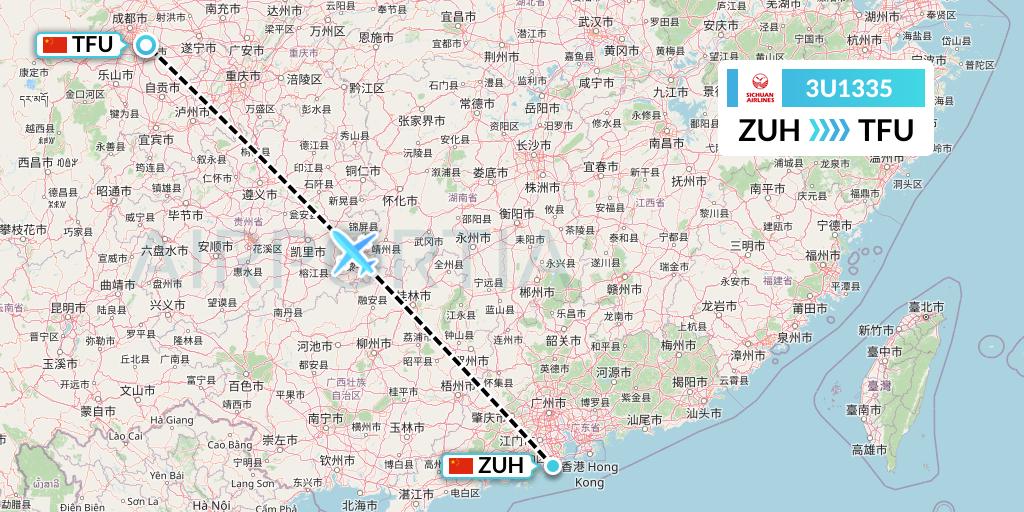 3U1335 Sichuan Airlines Flight Map: Zhuhai to Chengdu