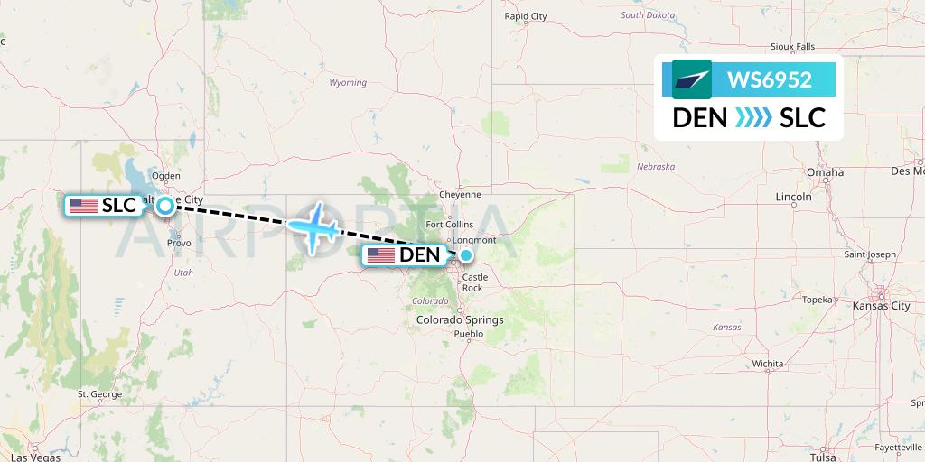 WS6952 WestJet Flight Map: Denver to Salt Lake City