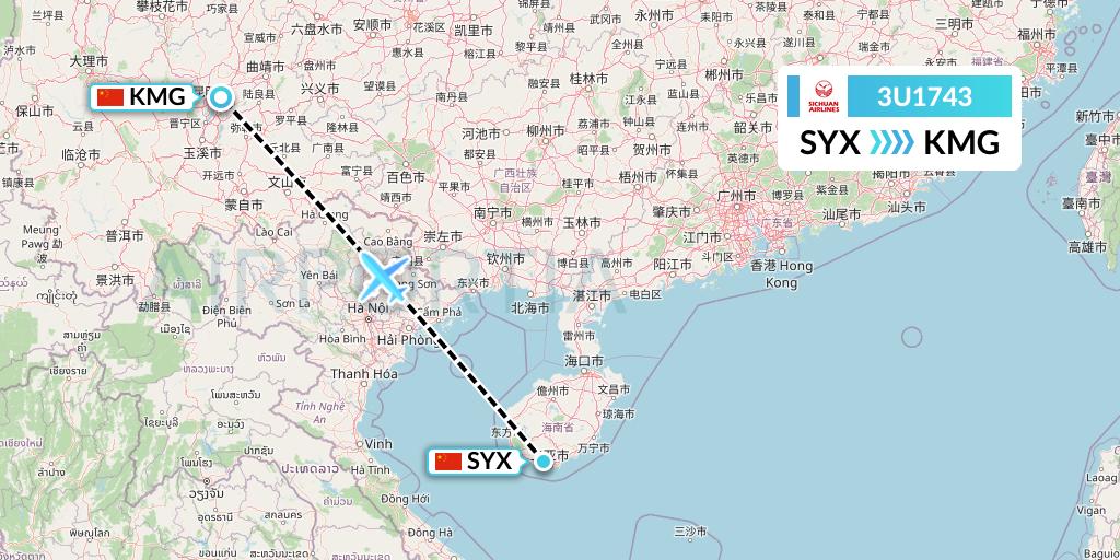 3U1743 Sichuan Airlines Flight Map: Sanya to Kunming