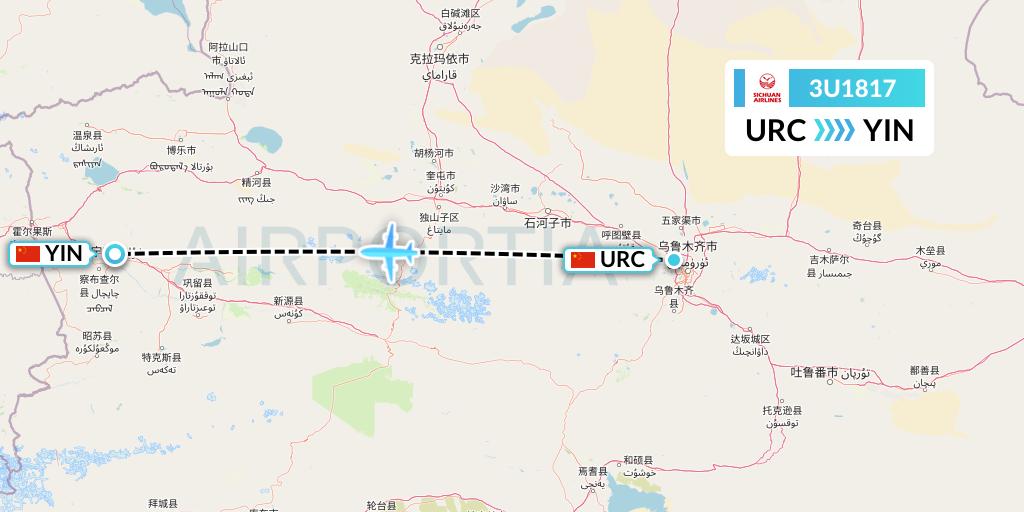 3U1817 Sichuan Airlines Flight Map: Urumqi to Yining