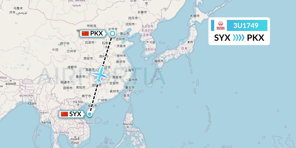 3U1749 Sichuan Airlines Flight Map: Sanya to Beijing