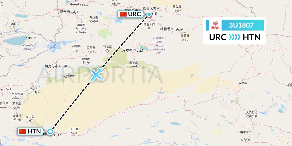 3U1807 Sichuan Airlines Flight Map: Urumqi to Hotan