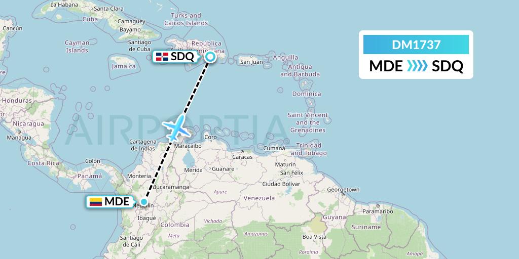 DM1737 Arajet Flight Map: Medellin to Santo Domingo