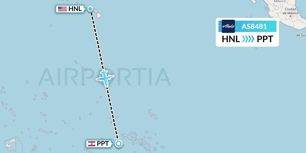 AS8481 Alaska Airlines Flight Map: Honolulu to Papeete