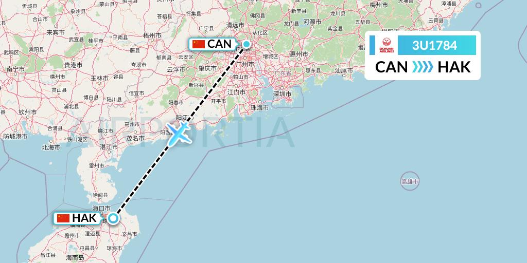 3U1784 Sichuan Airlines Flight Map: Guangzhou to Haikou