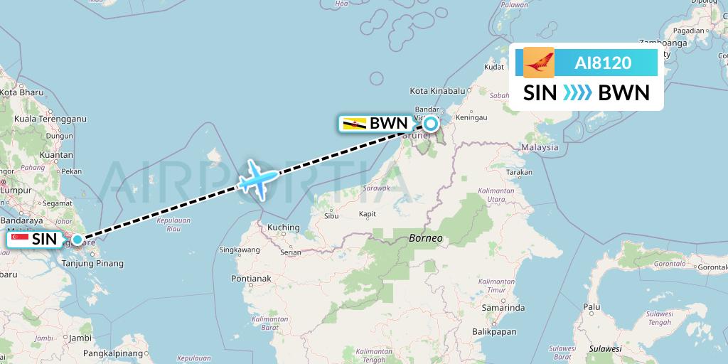 AI8120 Air India Flight Map: Singapore to Brunei