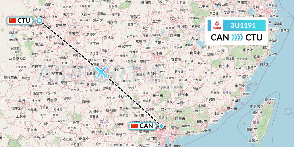 3U1191 Sichuan Airlines Flight Map: Guangzhou to Chengdu