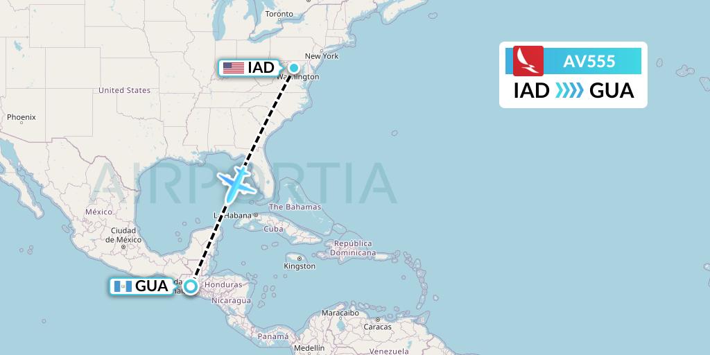 AV555 Avianca Flight Map: Washington to Guatemala City