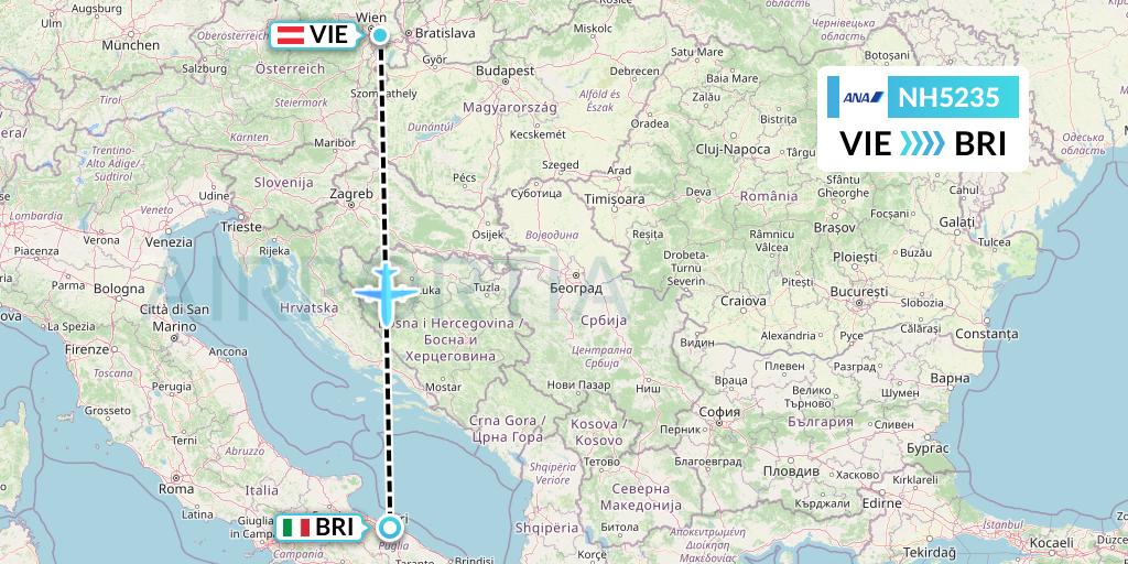 NH5235 All Nippon Airways Flight Map: Vienna to Bari