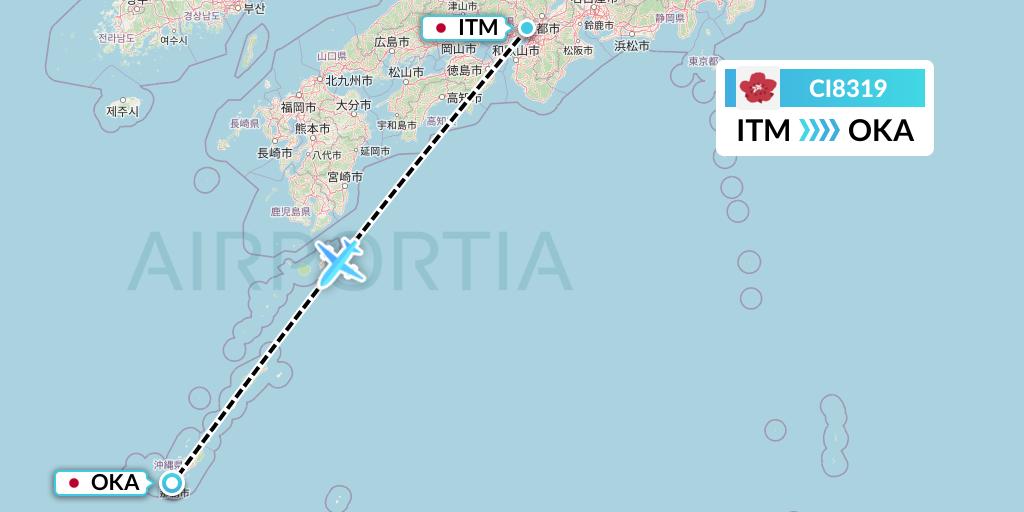 CI8319 China Airlines Flight Map: Osaka to Naha