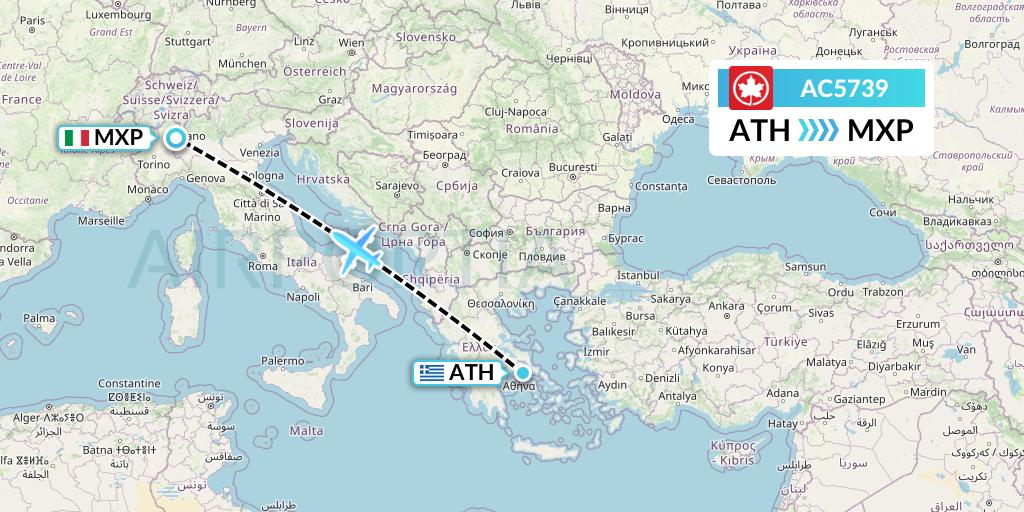 AC5739 Air Canada Flight Map: Athens to Milan