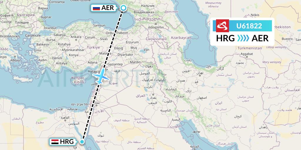 U61822 Ural Airlines Flight Map: Hurghada to Sochi