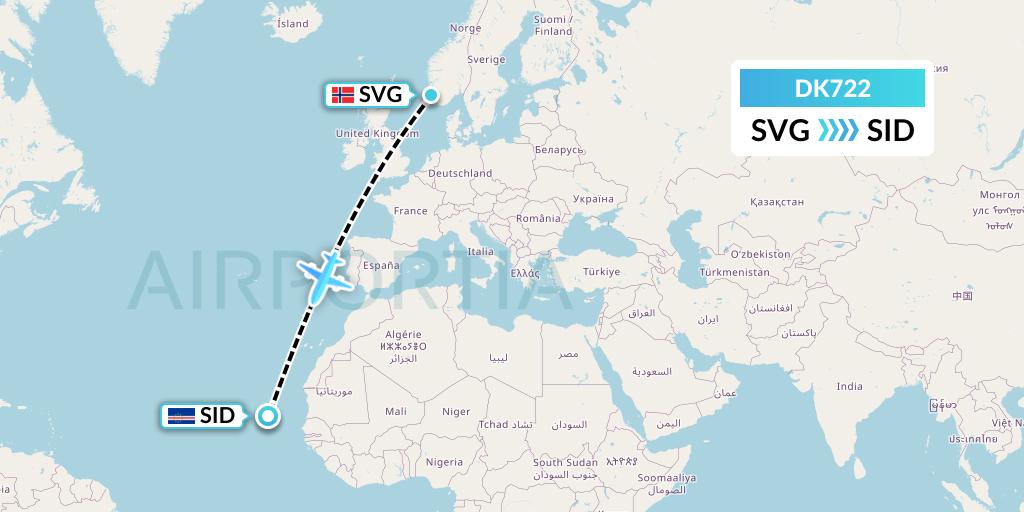 DK722 Thomas Cook Airlines Scandinavia Flight Map: Stavanger to Espargos