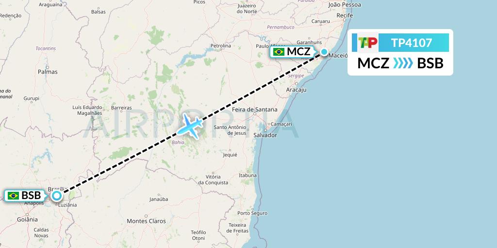 TP4107 TAP Portugal Flight Map: Maceio to Brasilia