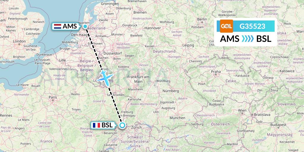G35523 GOL Transportes Aeros Flight Map: Amsterdam to Basel