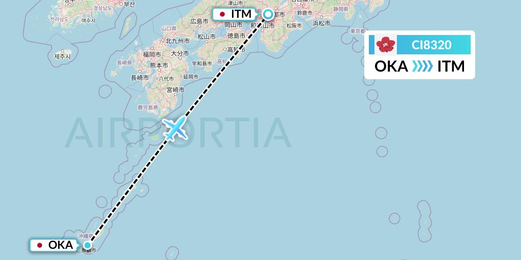 CI8320 China Airlines Flight Map: Naha to Osaka