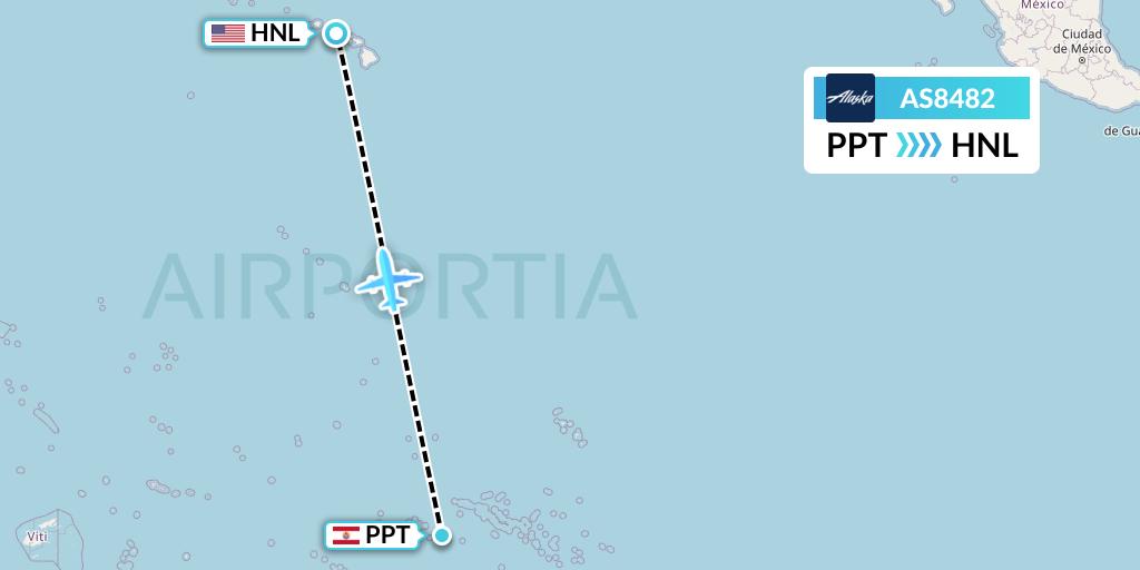AS8482 Alaska Airlines Flight Map: Papeete to Honolulu