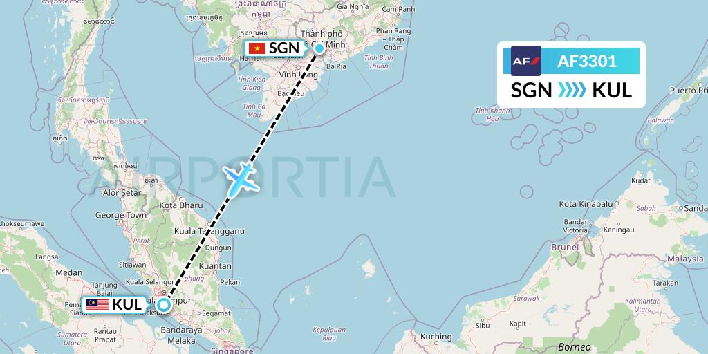 AF3301 Air France Flight Map: Ho Chi Minh City to Kuala Lumpur