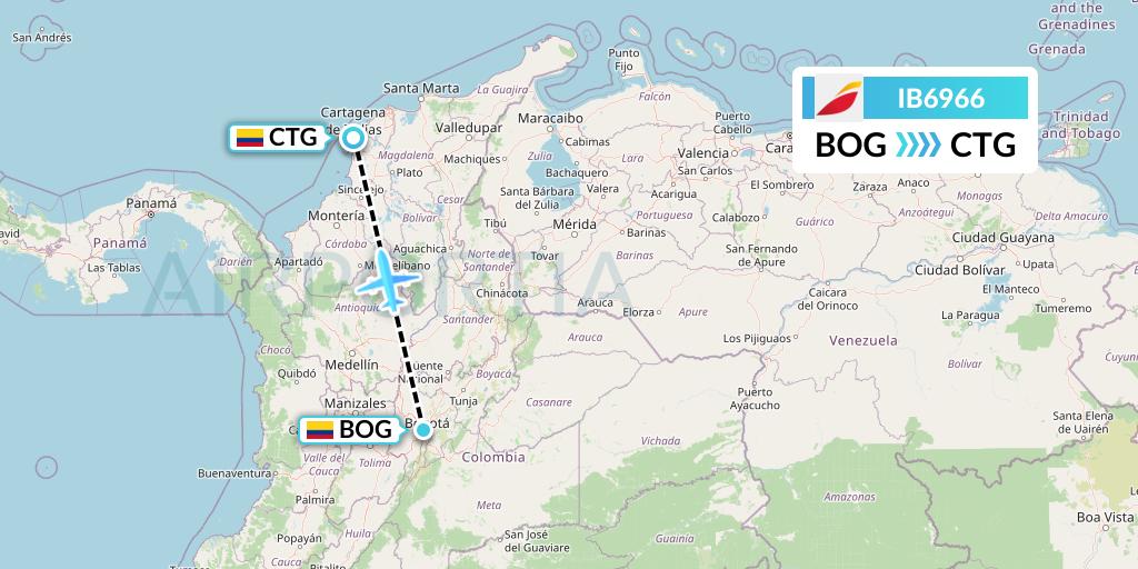 IB6966 Iberia Flight Map: Bogota to Cartagena