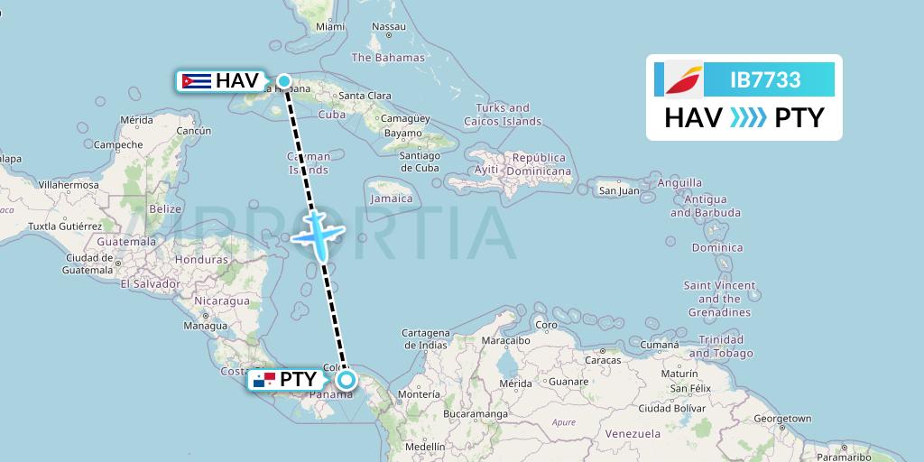 IB7733 Iberia Flight Map: Havana to Panama City