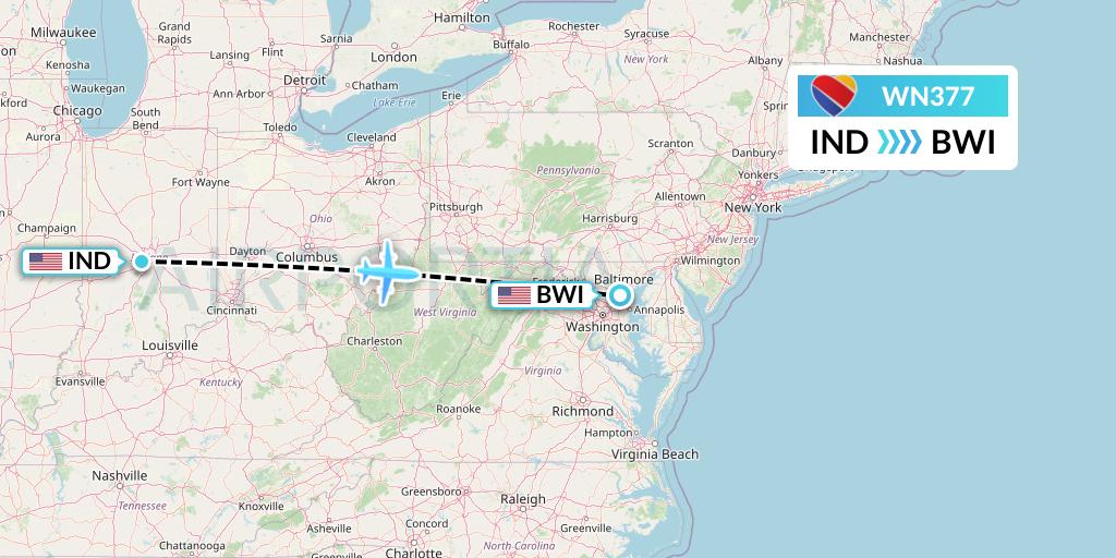 WN377 Southwest Airlines Flight Map: Indianapolis to Baltimore
