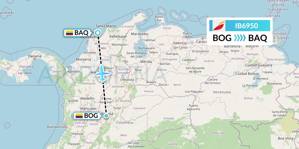 IB6950 Iberia Flight Map: Bogota to Barranquilla