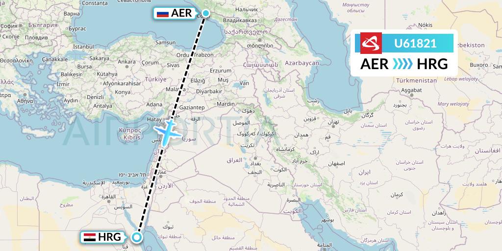 U61821 Ural Airlines Flight Map: Sochi to Hurghada