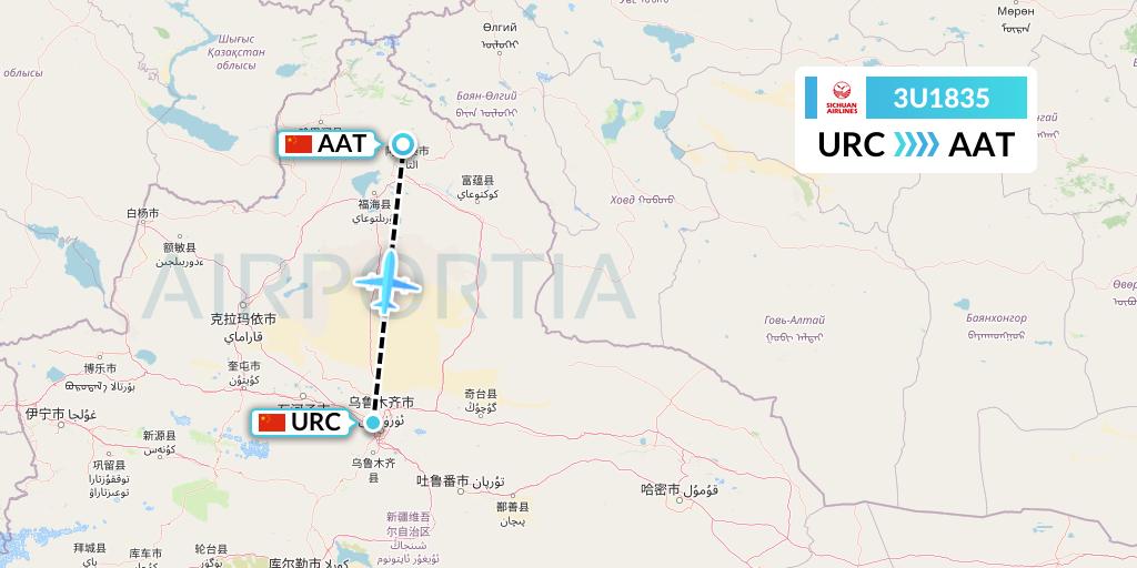 3U1835 Sichuan Airlines Flight Map: Urumqi to Altay