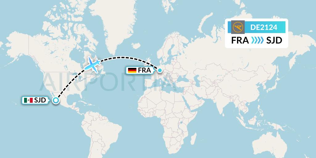 DE2124 Condor Flight Map: Frankfurt to San Jose del Cabo