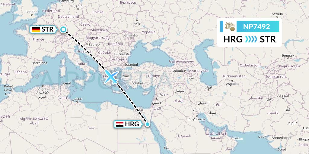 NP7492 Nile Air Flight Map: Hurghada to Stuttgart