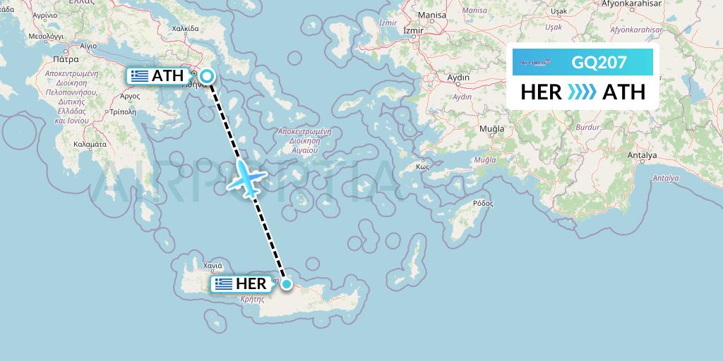 GQ207 Sky Express (Greece) Flight Map: Heraklion to Athens