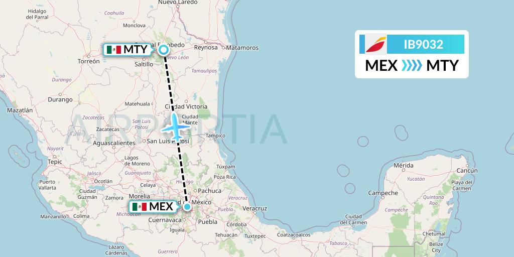 IB9032 Iberia Flight Map: Mexico City to Monterrey